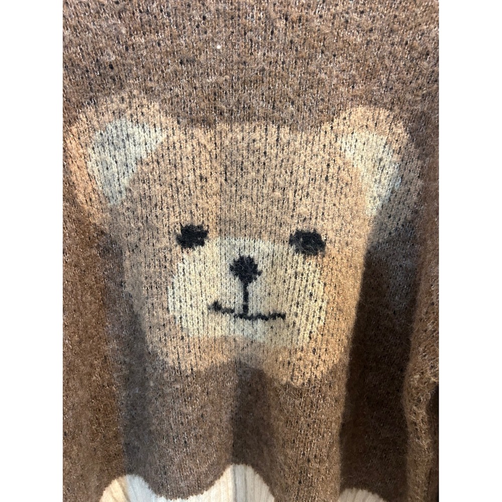 Luna Ivy Women Brown Teddy Bear Knit Sweater Size L Marled Fuzzy Pullover - Picture 3 of 7